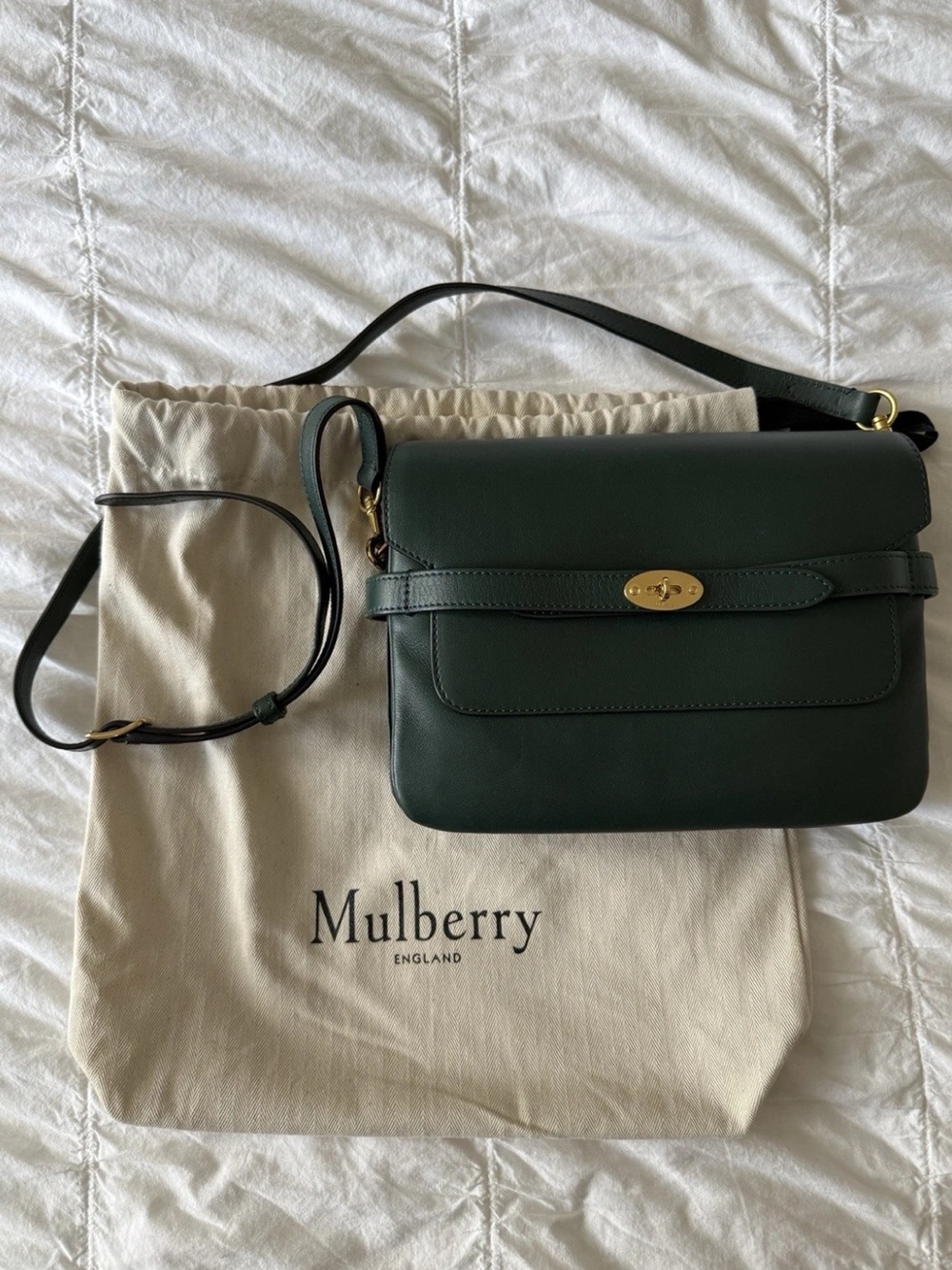 Mulberry Forest Green Leather Crossbody Bag with Gold Hardware